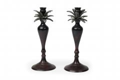 Pair of Mid Century Bronze Palm Tree Candlesticks - 4673933
