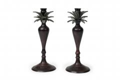 Pair of Mid Century Bronze Palm Tree Candlesticks - 4673935