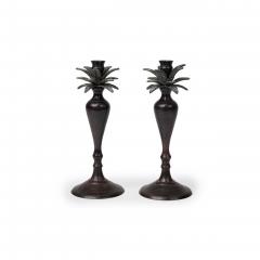 Pair of Mid Century Bronze Palm Tree Candlesticks - 4721194