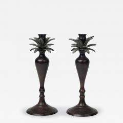 Pair of Mid Century Bronze Palm Tree Candlesticks - 4721248