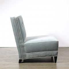 Pair of Mid Century Button Back Detailed Slipper Chairs in Powder Blue Mohair - 4566354