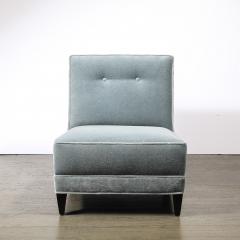 Pair of Mid Century Button Back Detailed Slipper Chairs in Powder Blue Mohair - 4566359