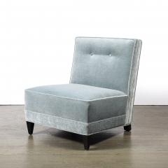 Pair of Mid Century Button Back Detailed Slipper Chairs in Powder Blue Mohair - 4566393