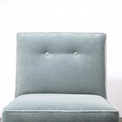Pair of Mid Century Button Back Detailed Slipper Chairs in Powder Blue Mohair - 4566430