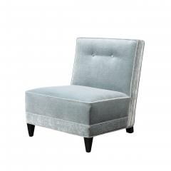 Pair of Mid Century Button Back Detailed Slipper Chairs in Powder Blue Mohair - 4566471