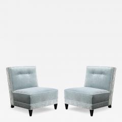 Pair of Mid Century Button Back Detailed Slipper Chairs in Powder Blue Mohair - 4567864