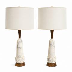 Pair of Mid Century Carved Marble Table Lamps Italy 1960s  - 4757472