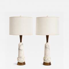 Pair of Mid Century Carved Marble Table Lamps Italy 1960s  - 4757473