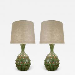 Pair of Mid Century Ceramic Table Lamps with Illuminated Artichoke Base - 2858949