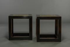 Pair of Mid Century Chinese Black Lacquer Cube Stone Top Tables - 1662899
