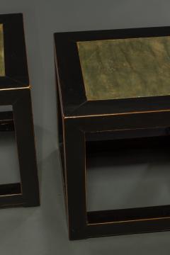 Pair of Mid Century Chinese Black Lacquer Cube Stone Top Tables - 1662901