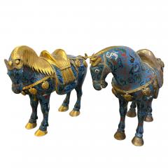 Pair of Mid Century Chinese Copper Enamel Gilt Horses - 2923265