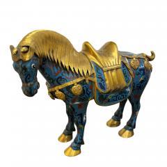 Pair of Mid Century Chinese Copper Enamel Gilt Horses - 2923266