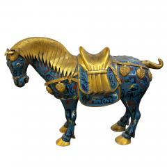 Pair of Mid Century Chinese Copper Enamel Gilt Horses - 2923267