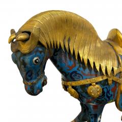 Pair of Mid Century Chinese Copper Enamel Gilt Horses - 2923268