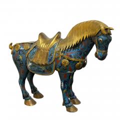 Pair of Mid Century Chinese Copper Enamel Gilt Horses - 2923269