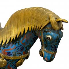 Pair of Mid Century Chinese Copper Enamel Gilt Horses - 2923270
