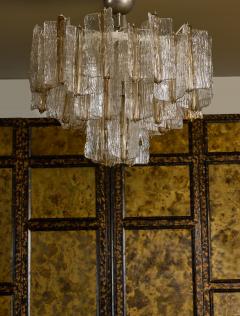 Pair of Mid Century Clear and Smoked Murano Glass with Brass Accents Chandelier - 3600525