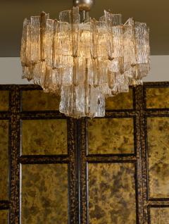 Pair of Mid Century Clear and Smoked Murano Glass with Brass Accents Chandelier - 3600526