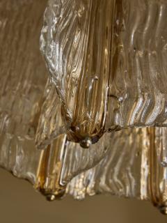 Pair of Mid Century Clear and Smoked Murano Glass with Brass Accents Chandelier - 3600531
