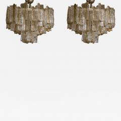 Pair of Mid Century Clear and Smoked Murano Glass with Brass Accents Chandelier - 3603006