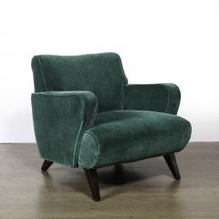 Pair of Mid Century Curvilinear Green Mohair Lounge Chairs w Ebonized Supports - 4744834
