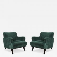Pair of Mid Century Curvilinear Green Mohair Lounge Chairs w Ebonized Supports - 4746294