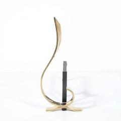 Pair of Mid Century Curvilinear Polished Brass Andirons with Gunmetal Fittings - 4720031