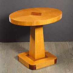 Pair of Mid Century End Tables in Hand Rubbed Bookmatched Elm w Walnut Inlay - 1950231