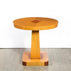Pair of Mid Century End Tables in Hand Rubbed Bookmatched Elm w Walnut Inlay - 1950243