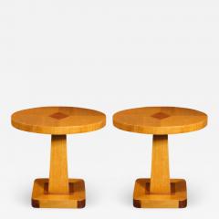 Pair of Mid Century End Tables in Hand Rubbed Bookmatched Elm w Walnut Inlay - 1953359