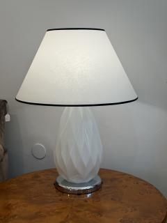Pair of Mid Century Faceted Opalescent Glass Table Lamps Custom Parchment Shades - 4737404