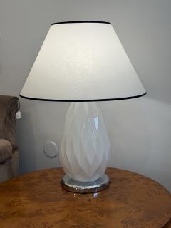 Pair of Mid Century Faceted Opalescent Glass Table Lamps Custom Parchment Shades - 4737405