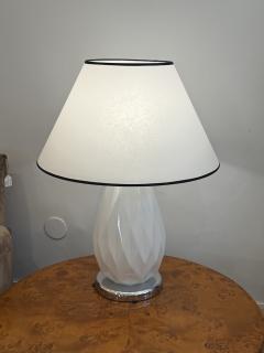 Pair of Mid Century Faceted Opalescent Glass Table Lamps Custom Parchment Shades - 4737406