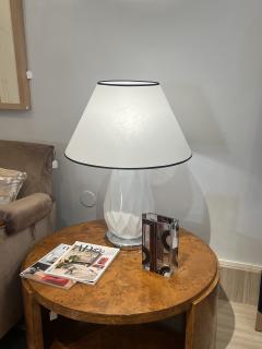 Pair of Mid Century Faceted Opalescent Glass Table Lamps Custom Parchment Shades - 4737408