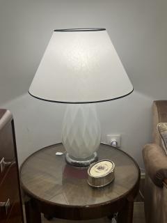 Pair of Mid Century Faceted Opalescent Glass Table Lamps Custom Parchment Shades - 4737413