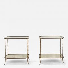 Pair of Mid Century French Brass Maison Bagues Side Tables - 4236979