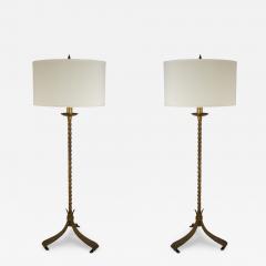 Pair of Mid Century Gilt Wrought Iron Floor Lamps - 4167721