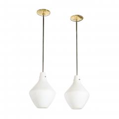 Pair of Mid Century Hand Blown Frosted Organic Murano Glass Pendant Chandeliers - 4653843