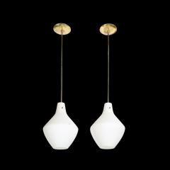 Pair of Mid Century Hand Blown Frosted Organic Murano Glass Pendant Chandeliers - 4653844