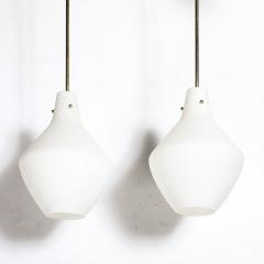 Pair of Mid Century Hand Blown Frosted Organic Murano Glass Pendant Chandeliers - 4653845