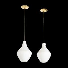 Pair of Mid Century Hand Blown Frosted Organic Murano Glass Pendant Chandeliers - 4653846