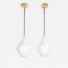 Pair of Mid Century Hand Blown Frosted Organic Murano Glass Pendant Chandeliers - 4659945