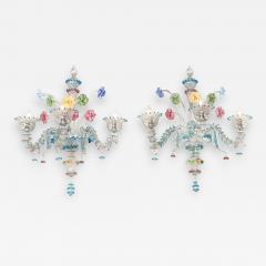 Pair of Mid Century Hand Blown Murano 3 Arm Classical Wall Sconces - 4792925