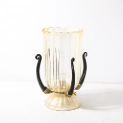 Pair of Mid Century Hand Blown Murano Fluted Glass Uplights w 24K Gold Flecks - 4622435