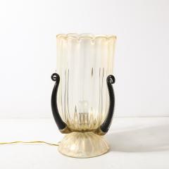 Pair of Mid Century Hand Blown Murano Fluted Glass Uplights w 24K Gold Flecks - 4622462
