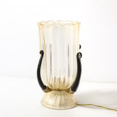 Pair of Mid Century Hand Blown Murano Fluted Glass Uplights w 24K Gold Flecks - 4622467