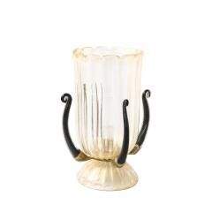 Pair of Mid Century Hand Blown Murano Fluted Glass Uplights w 24K Gold Flecks - 4622469