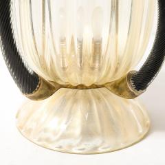 Pair of Mid Century Hand Blown Murano Fluted Glass Uplights w 24K Gold Flecks - 4622470