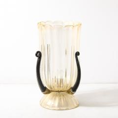 Pair of Mid Century Hand Blown Murano Fluted Glass Uplights w 24K Gold Flecks - 4622482